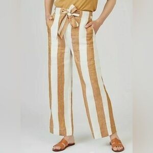 J. Crew Tan and White Striped Crop Leg Pants with Belt